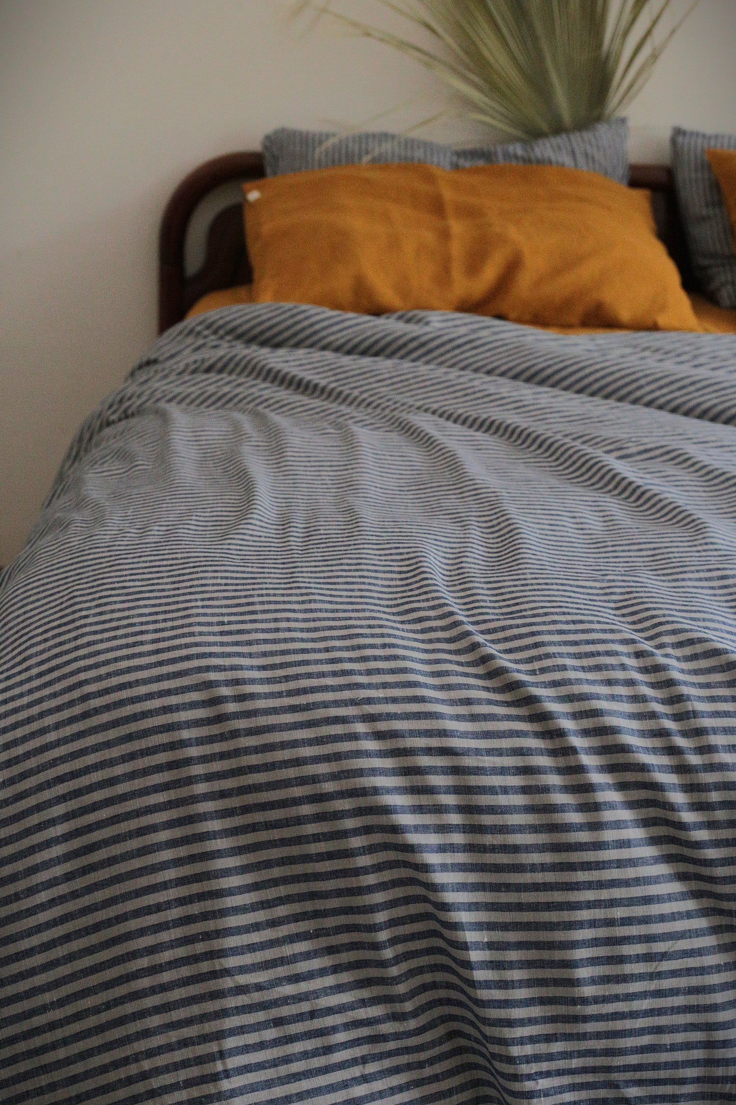 Pure Linen Duvet cover in Grey/Navy stripes