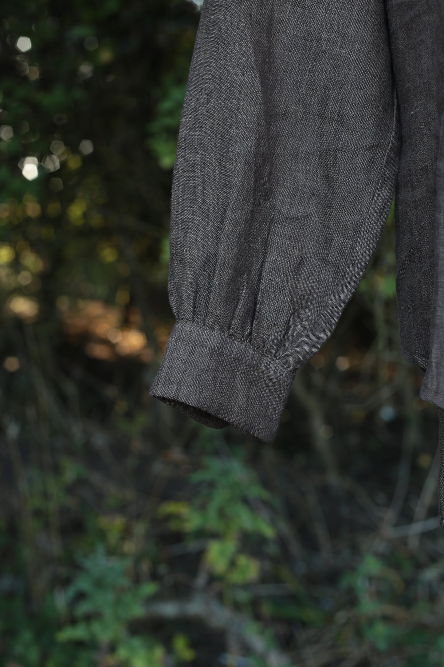 Traveller Linen shirt for women with stand collar in Chestnut Brown color