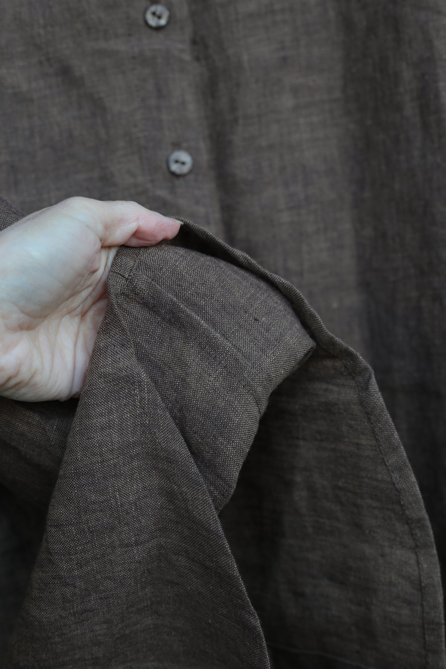 Traveller Linen shirt for women with stand collar in Chestnut Brown color