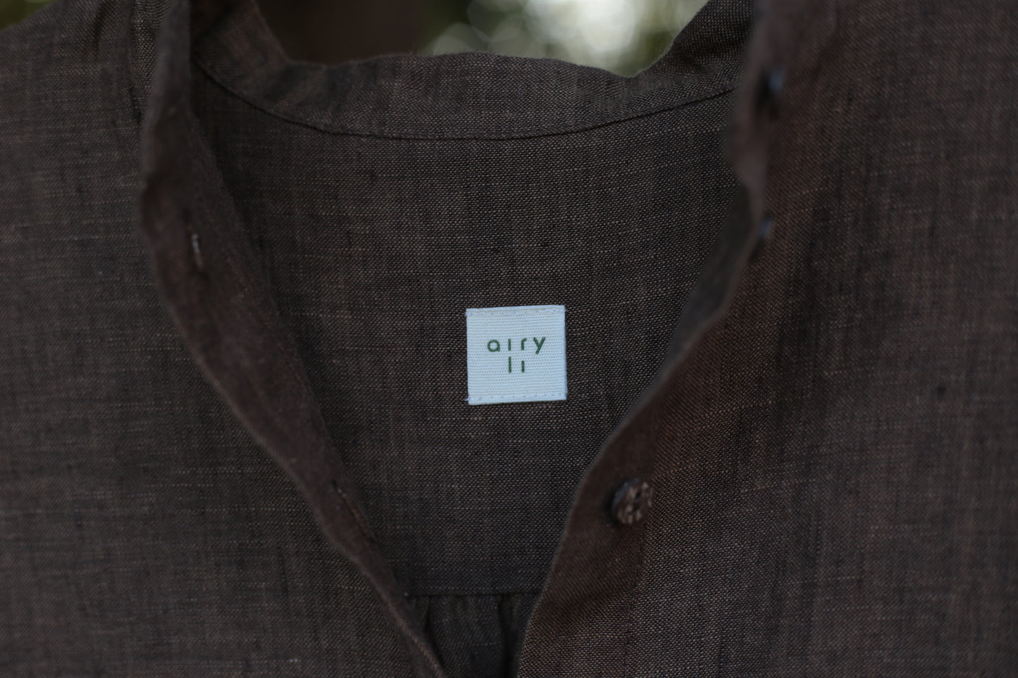 Traveller Linen shirt for women with stand collar in Chestnut Brown color