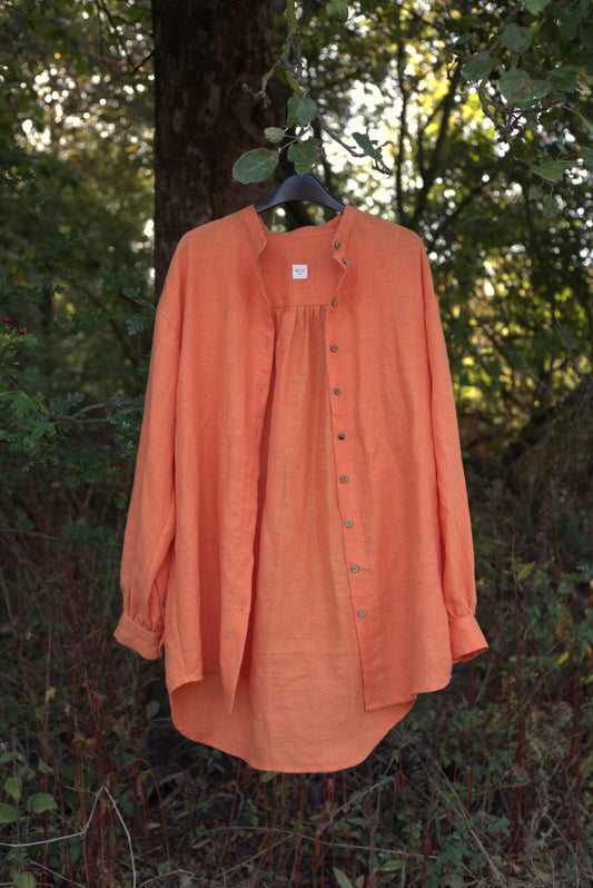 Traveller Linen shirt for women with stand collar in Juicy Orange
