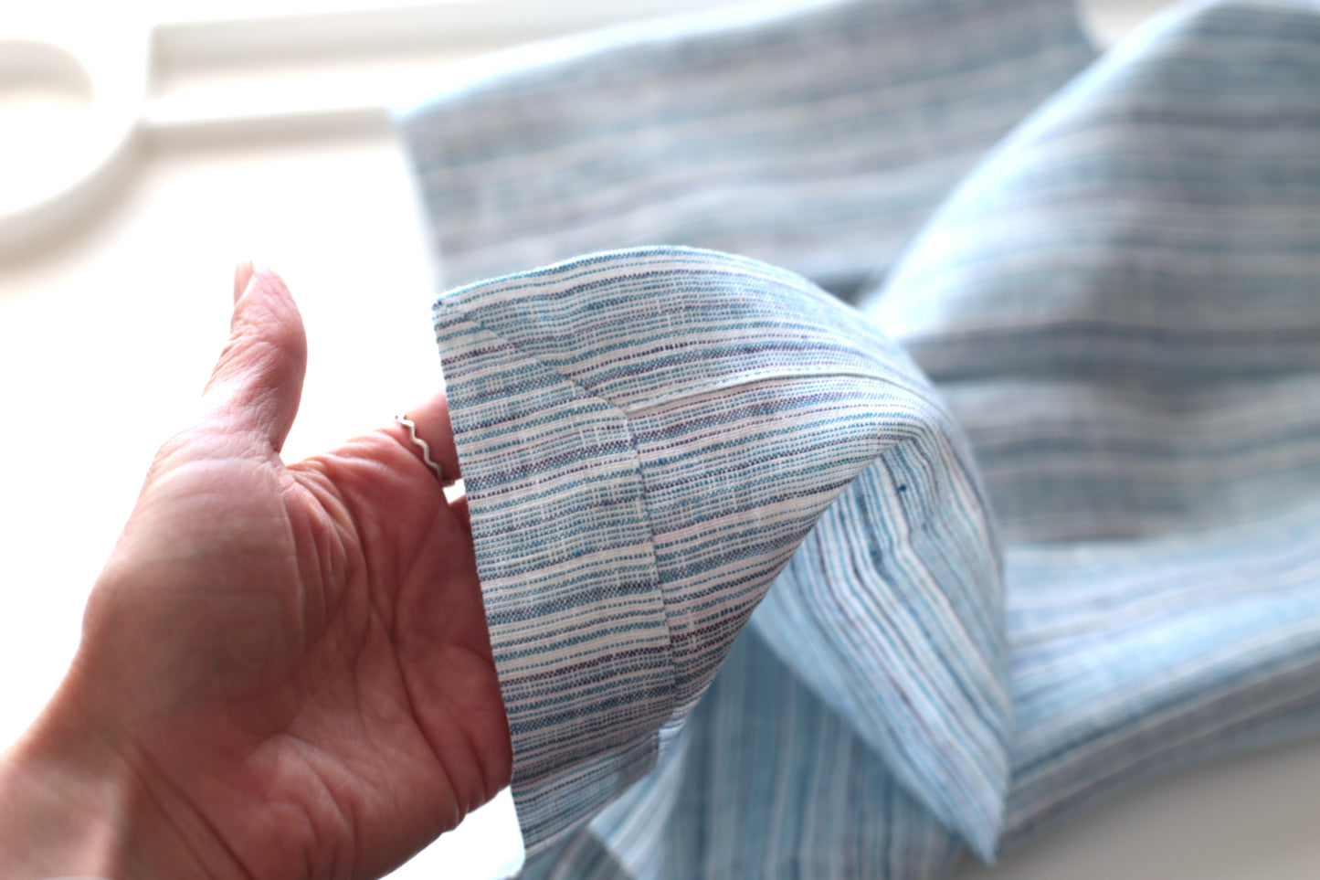 Linen napkins in Blue & Navy & White stripes