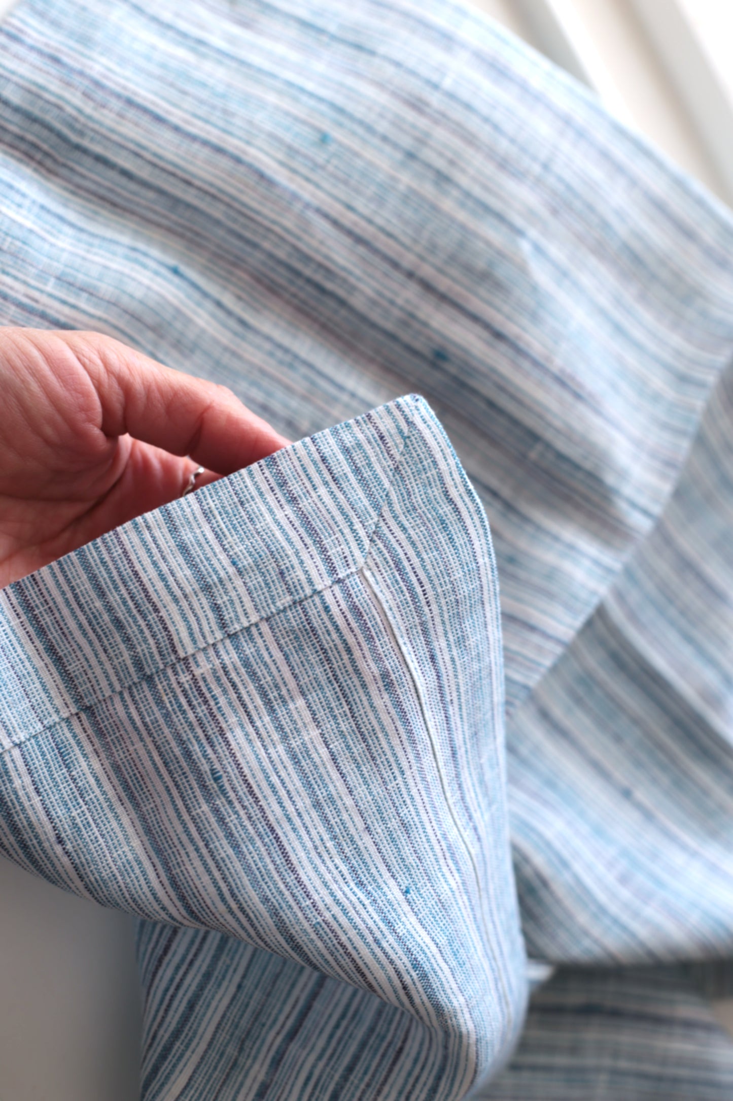 Linen napkins in Blue & Navy & White stripes