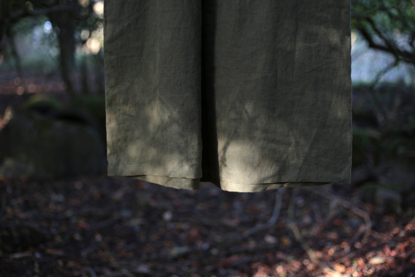 Maxi linen longsleeve dress in Moss Green color