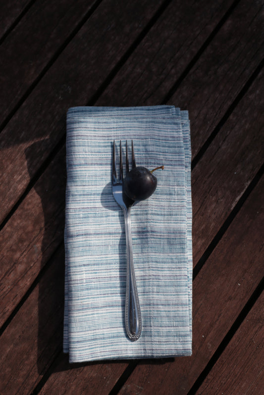 Linen napkins in Blue & Navy & White stripes