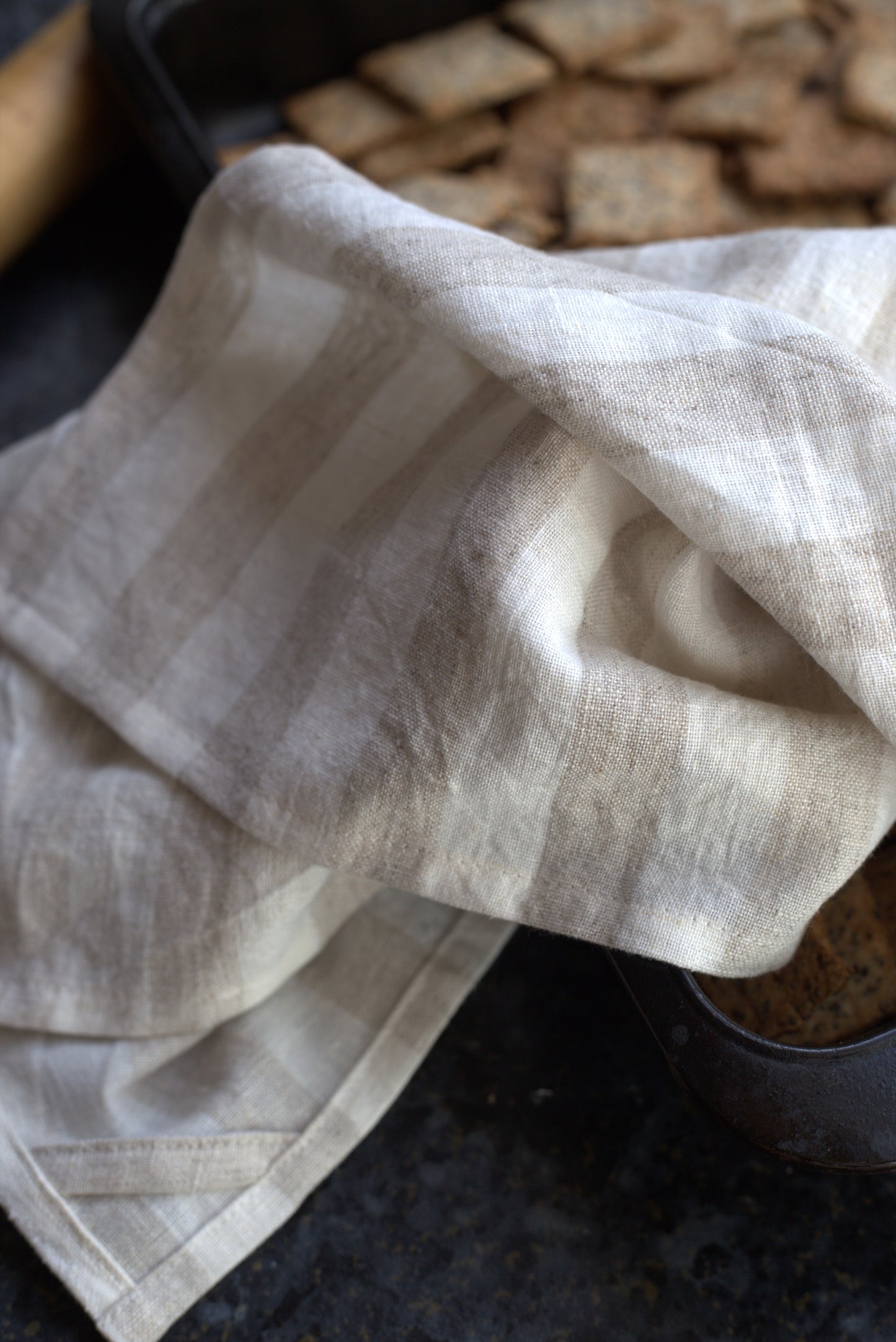 Linen Kitchen/Tea Towel in Milky/Natural Stripes