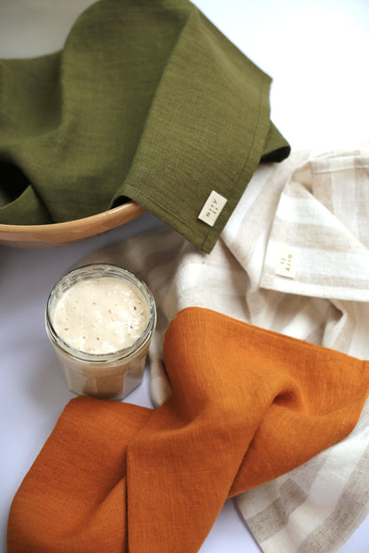 Linen Kitchen/Tea Towel in Milky/Natural Stripes