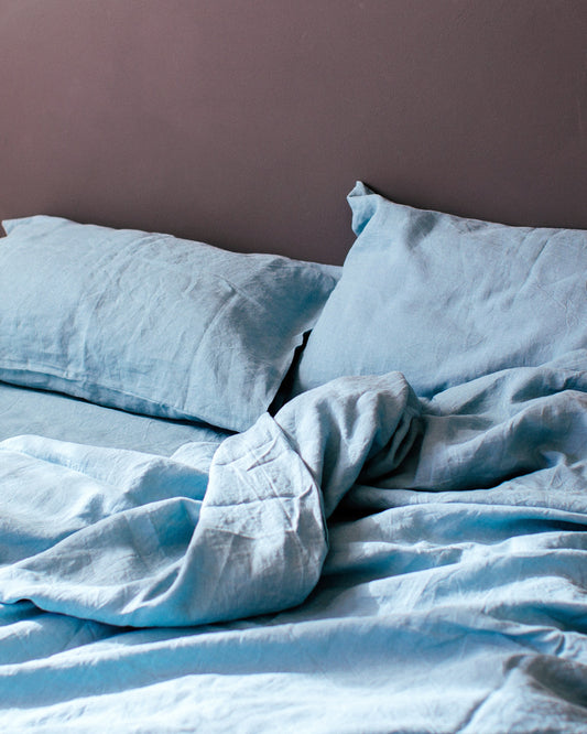 Set of 2 Linen Pillowcases in Aquamarine Blue Color