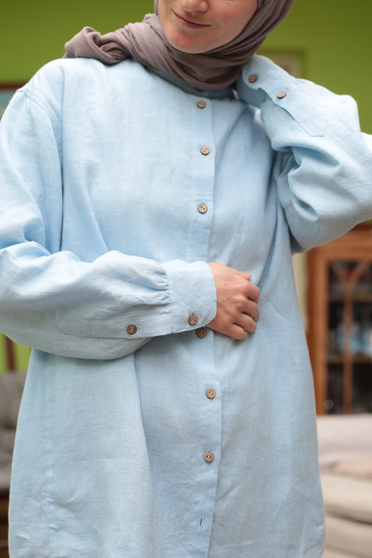 Traveller Linen Relaxed-fit Shirt shirt for women in Sky Blue colour