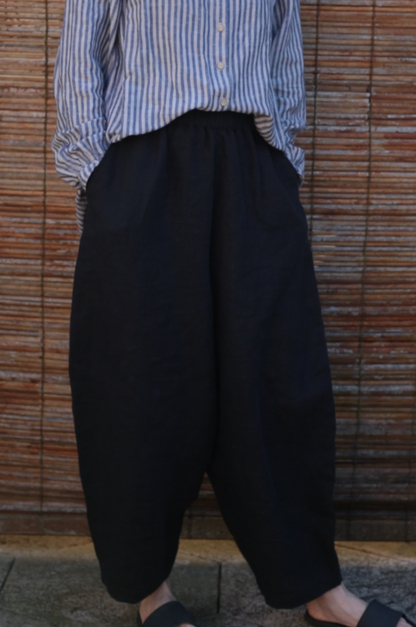 FUN linen pants for women in Black colour