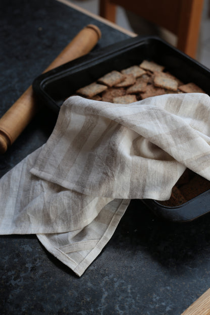 Linen Kitchen/Tea Towel in Milky/Natural Stripes