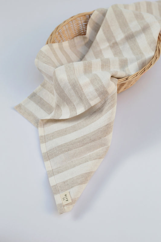 Linen Kitchen/Tea Towel in Milky/Natural Stripes