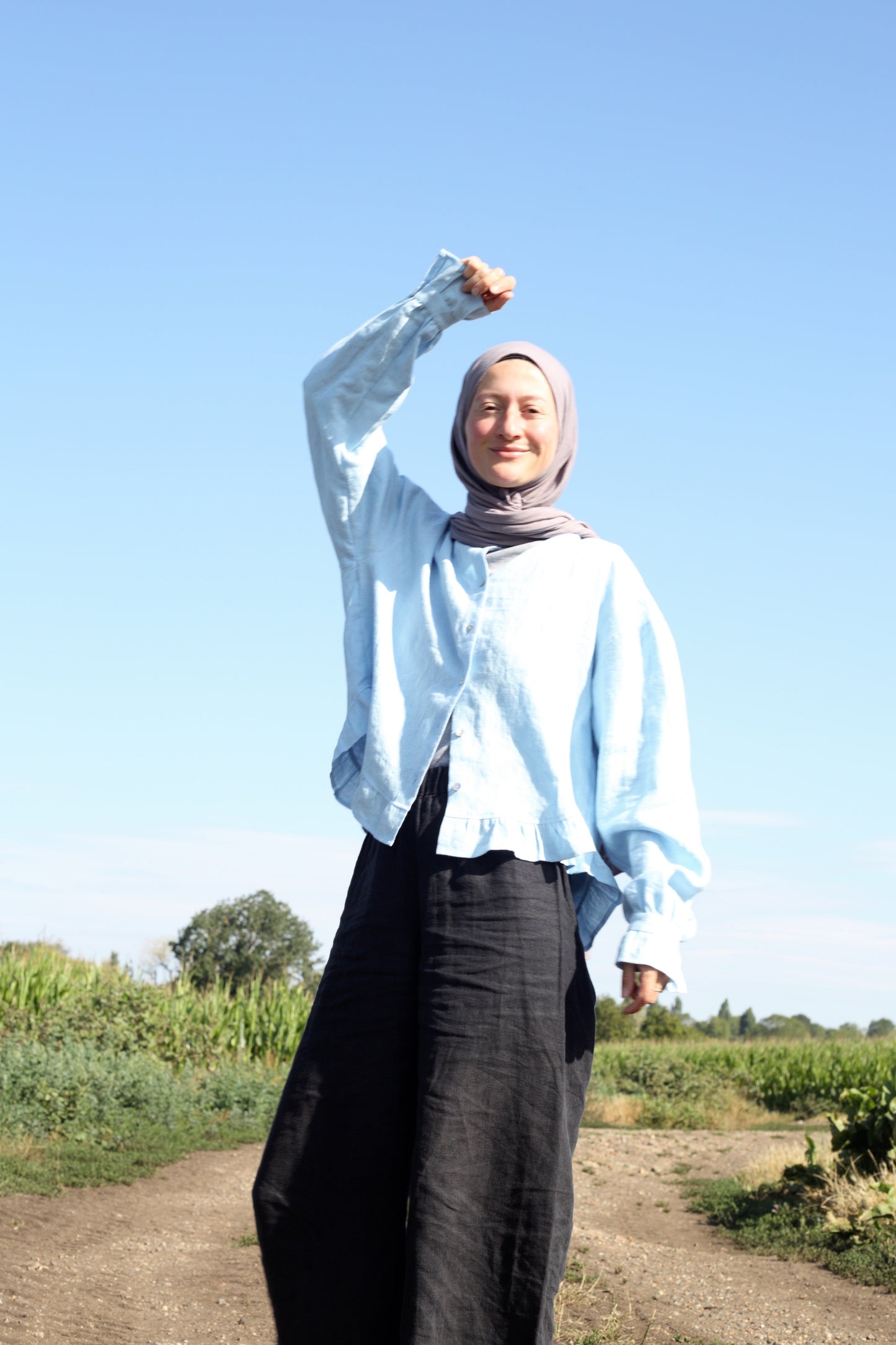 Dreamer linen blouse with frilled hand-finished cuffs