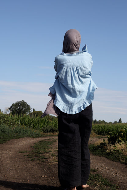 Dreamer linen blouse with frilled hand-finished cuffs