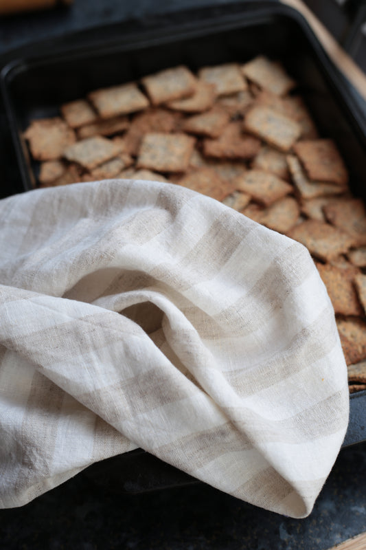 Linen Kitchen/Tea Towel in Milky/Natural Stripes