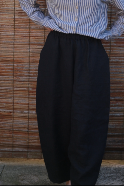 FUN linen pants for women in Black colour