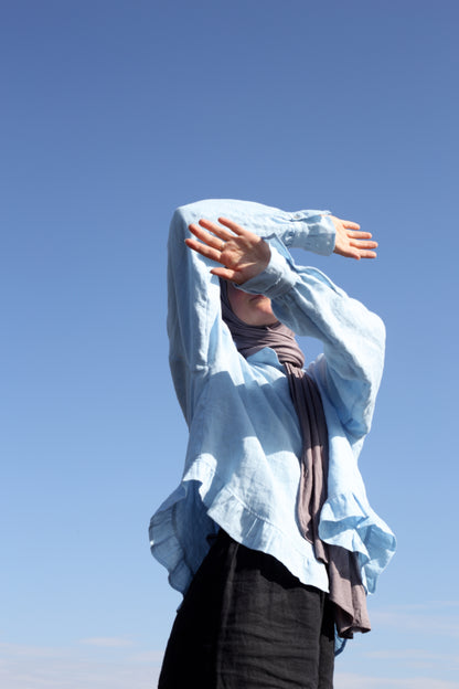 Dreamer linen blouse with frilled hand-finished cuffs