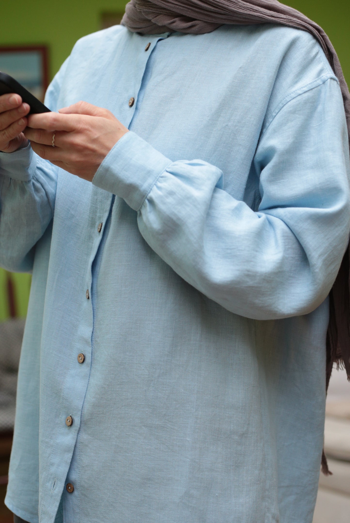 Traveller Linen Relaxed-fit Shirt shirt for women in Sky Blue colour