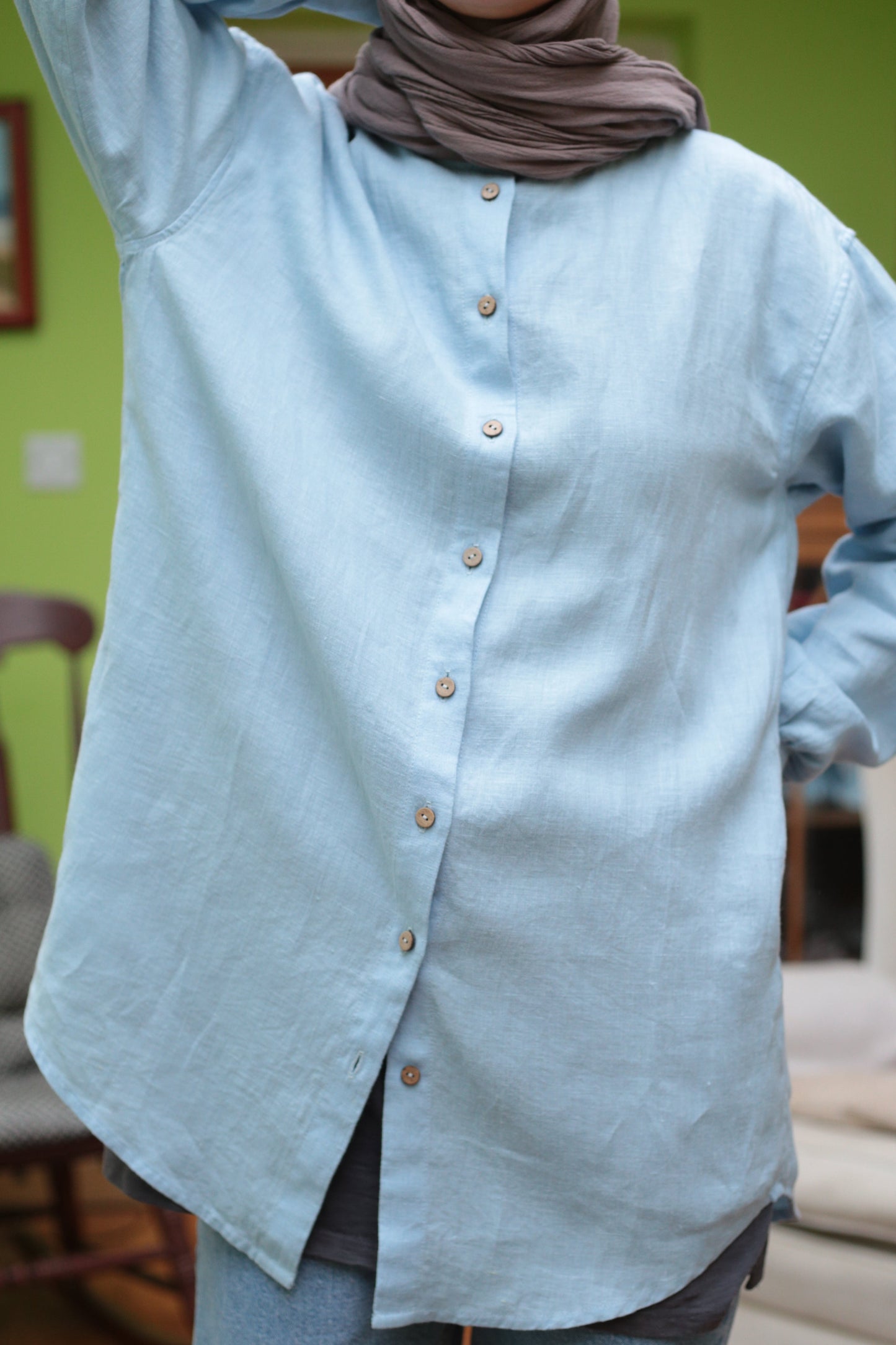 Traveller Linen Relaxed-fit Shirt shirt for women in Sky Blue colour