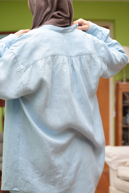 Traveller Linen Relaxed-fit Shirt shirt for women in Sky Blue colour