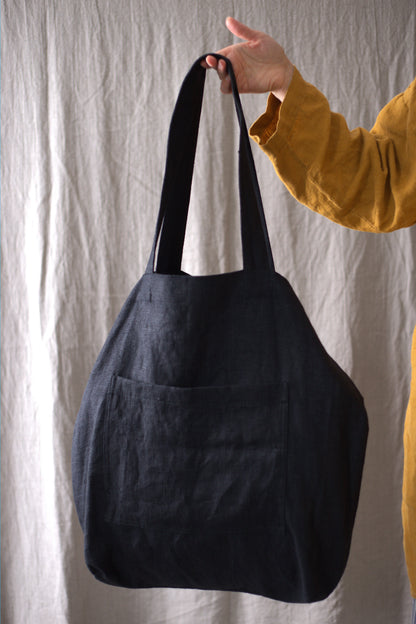 Heavy Linen tote bag in Black colour