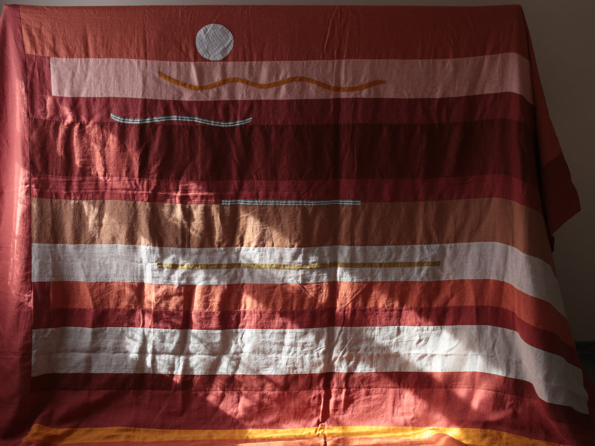 One-of-a-kind handmade patchwork linen duvet cover - Sunset
