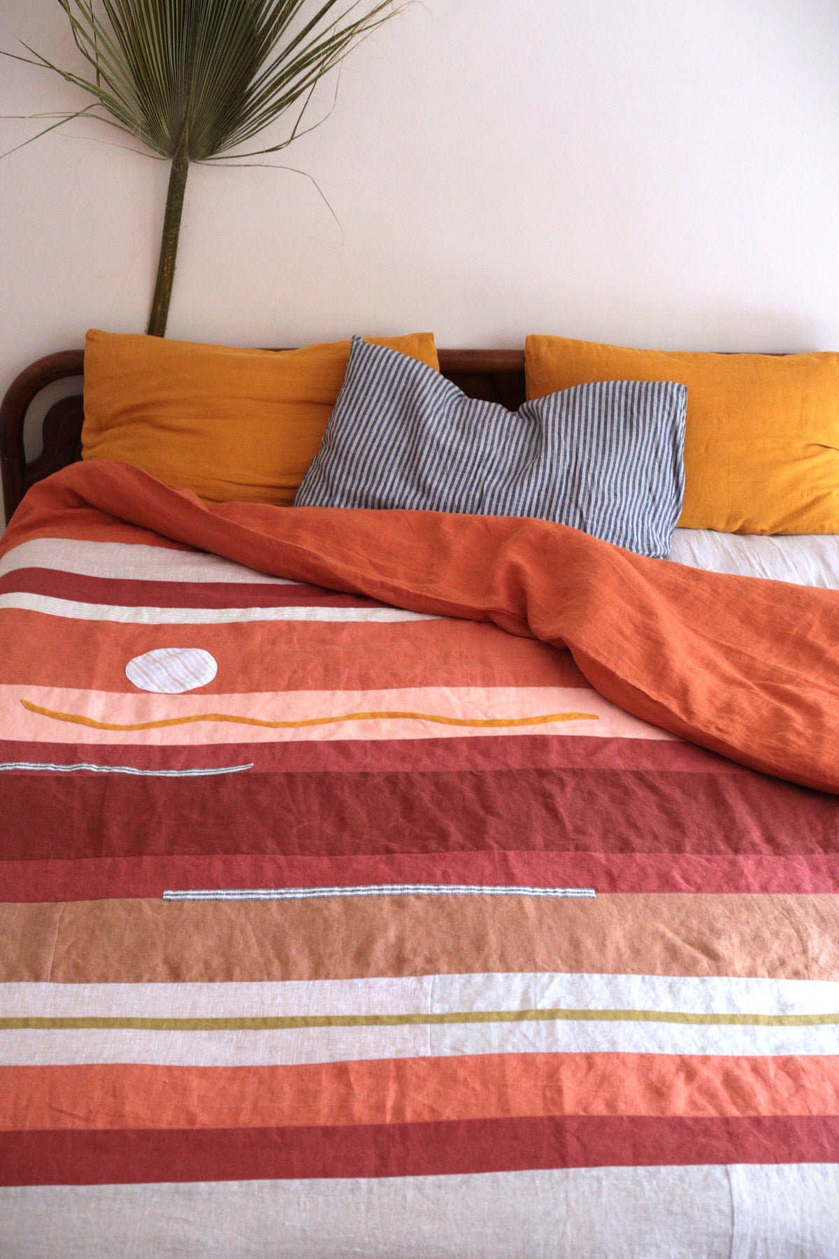 One-of-a-kind handmade patchwork linen duvet cover - Sunset