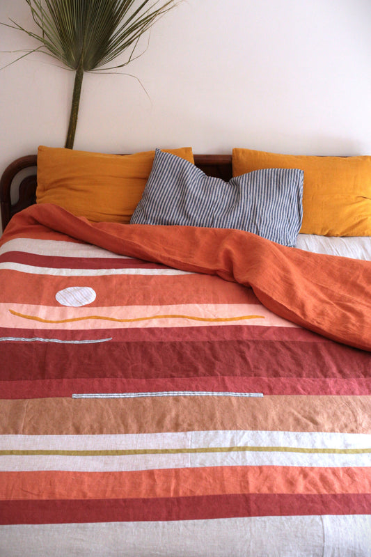 One-of-a-kind handmade patchwork linen duvet cover - Sunset