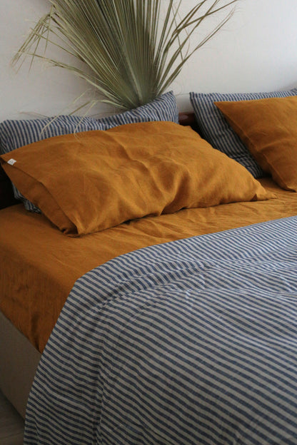 Pure Linen Duvet cover in Grey/Navy stripes