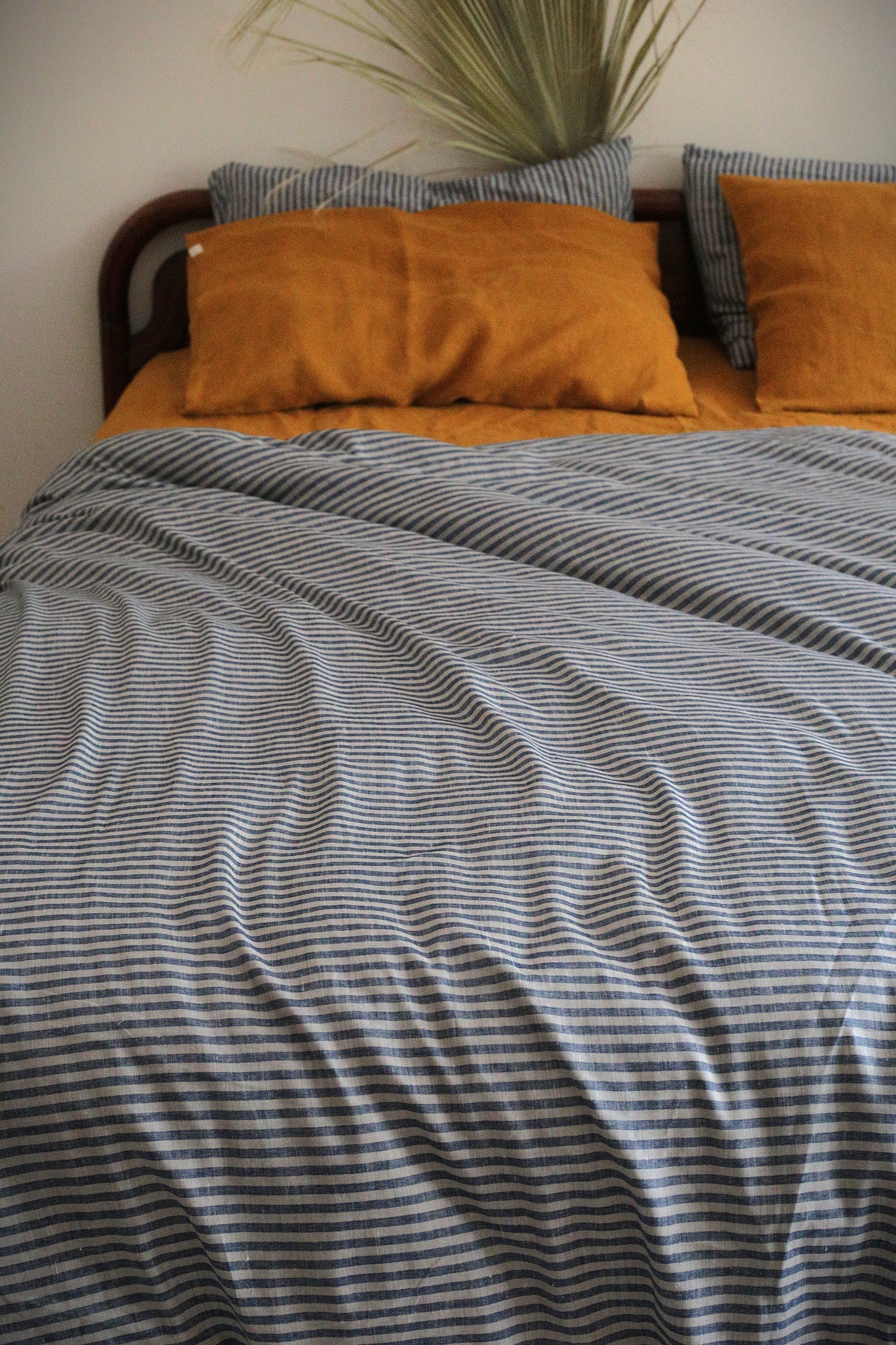 Pure Linen Duvet cover in Grey/Navy stripes