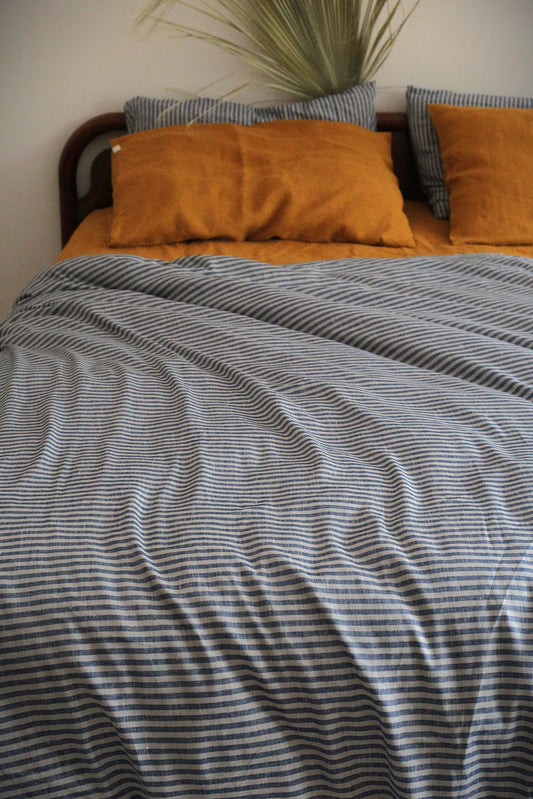 Pure Linen Duvet cover in Grey/Navy stripes