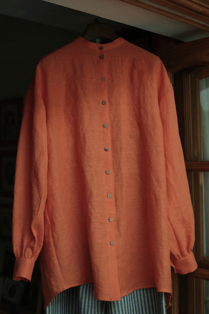 Traveller Linen shirt for women with stand collar in Juicy Orange