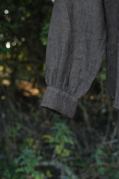 Traveller Linen shirt for women with stand collar in Chestnut Brown color