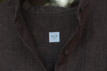 Traveller Linen shirt for women with stand collar in Chestnut Brown color