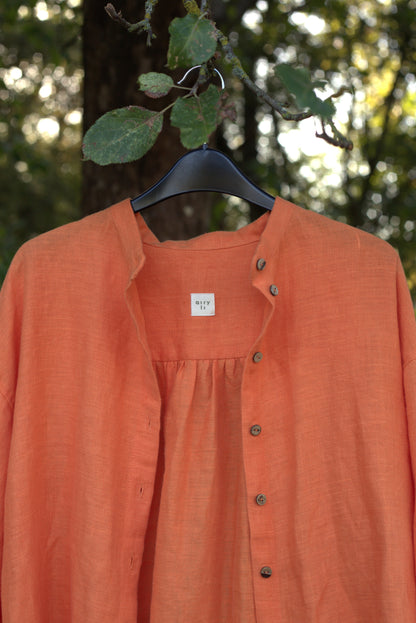 Traveller Linen shirt for women with stand collar in Juicy Orange