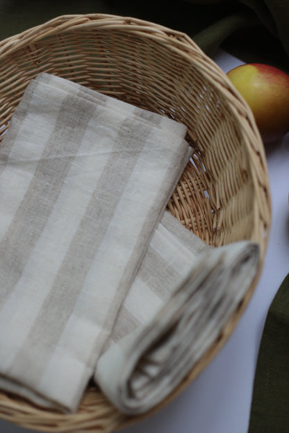 Linen Kitchen/Tea Towel in Milky/Natural Stripes