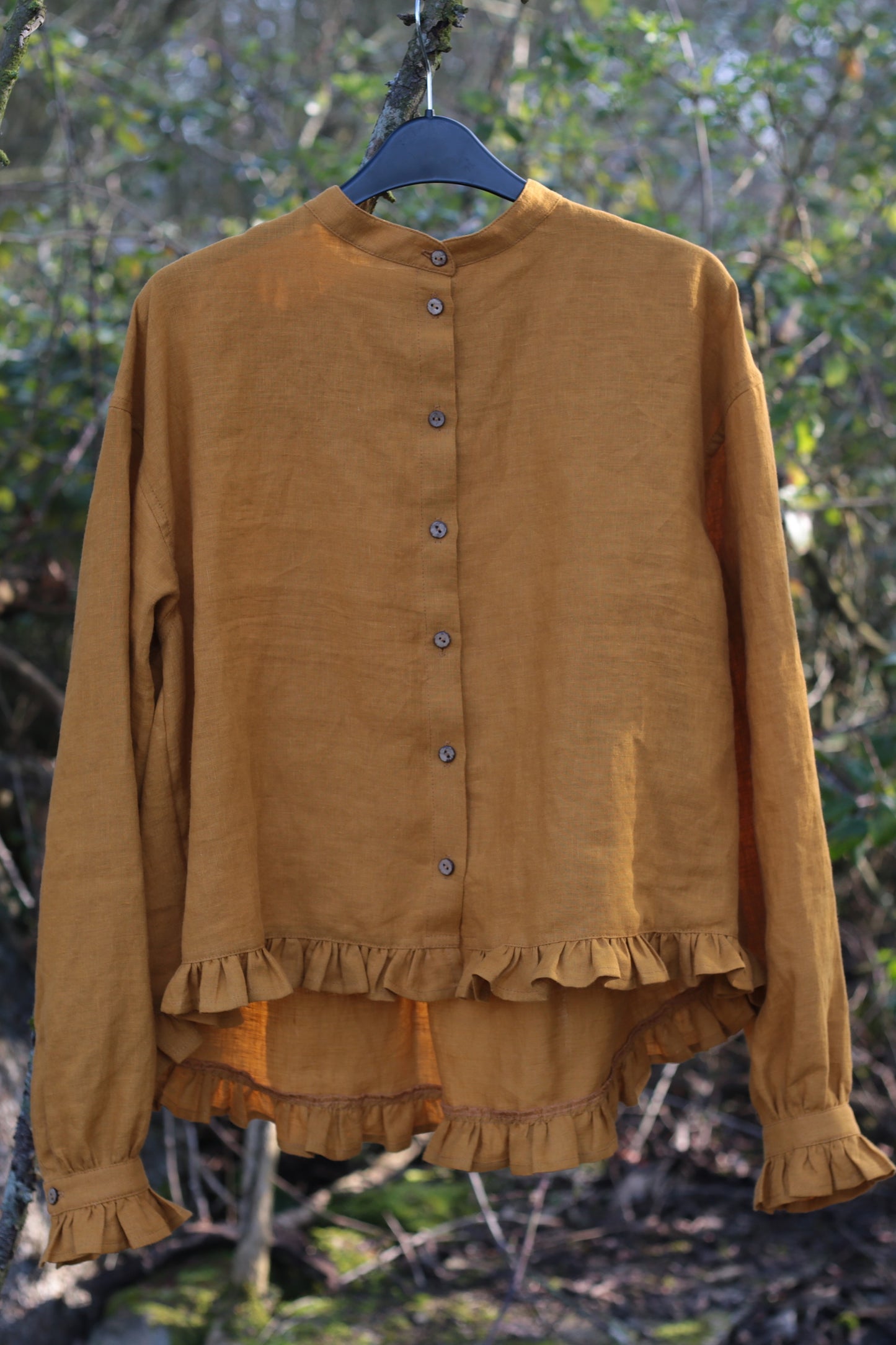 Dreamer blouse/shirt with frilled cuffs in Honey&Mustard colour
