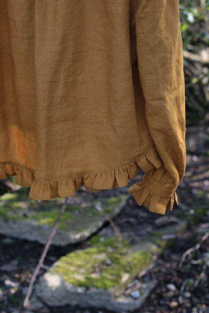 Dreamer blouse/shirt with frilled cuffs in Honey&Mustard colour