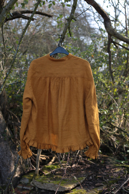 Dreamer blouse/shirt with frilled cuffs in Honey&Mustard colour