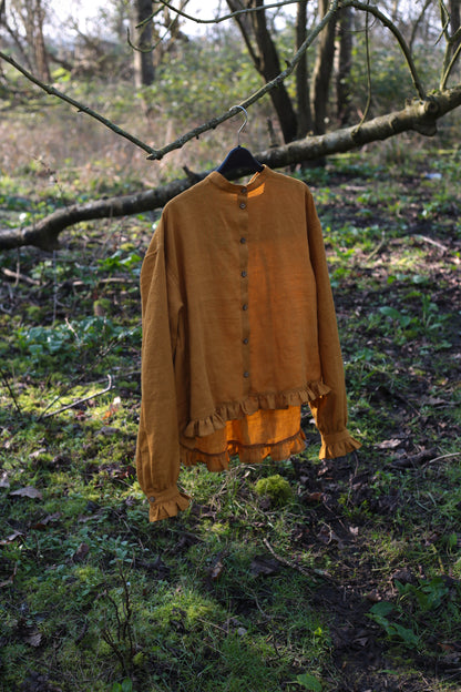 Dreamer blouse/shirt with frilled cuffs in Honey&Mustard colour