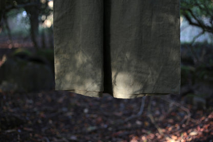 Maxi linen longsleeve dress in Moss Green color