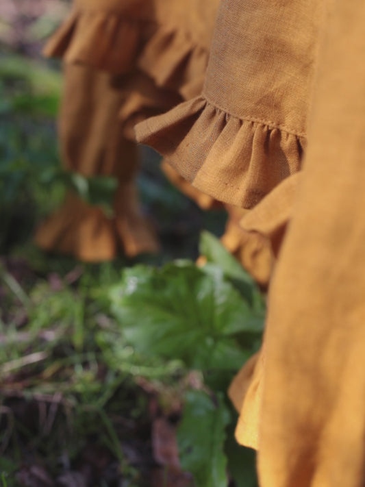 Dreamer blouse/shirt with frilled cuffs in Honey&Mustard colour