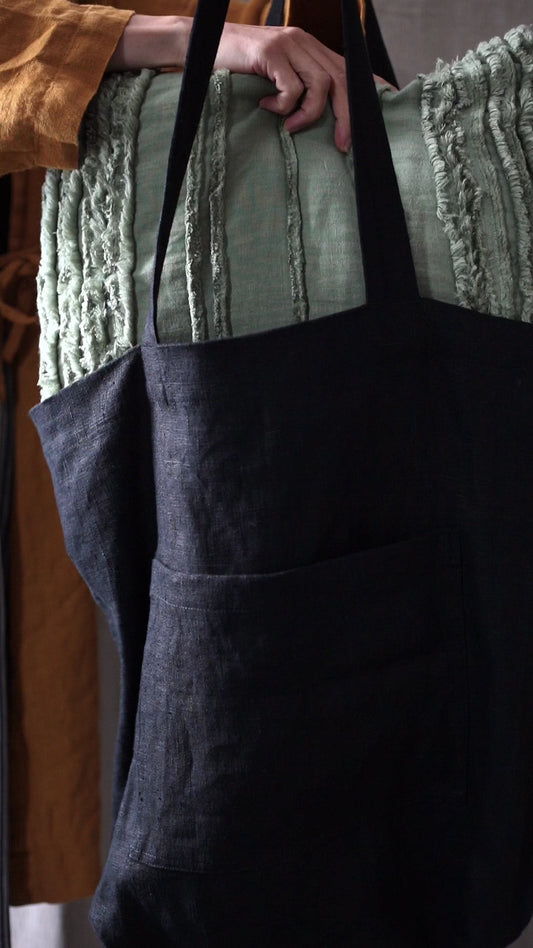 Heavy Linen tote bag in Black colour